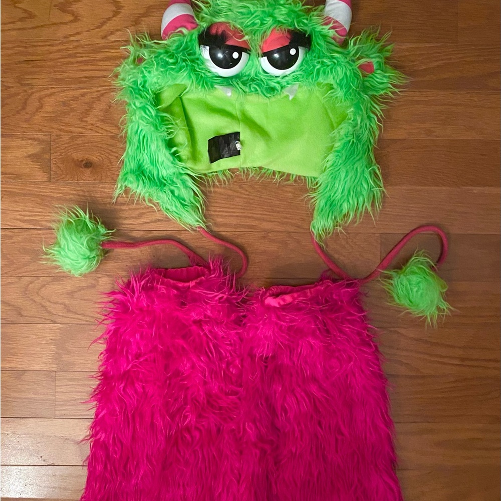 Leg Avenue Green and Pink Fuzzy Monster Costume Head Covering &Leggings